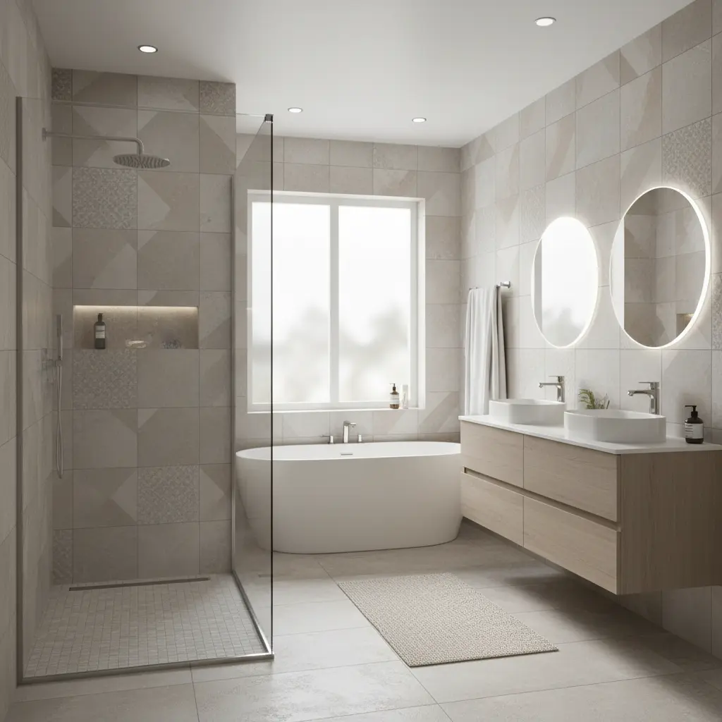 Modernes Badezimmer mit Wand- und Bodenfliesen