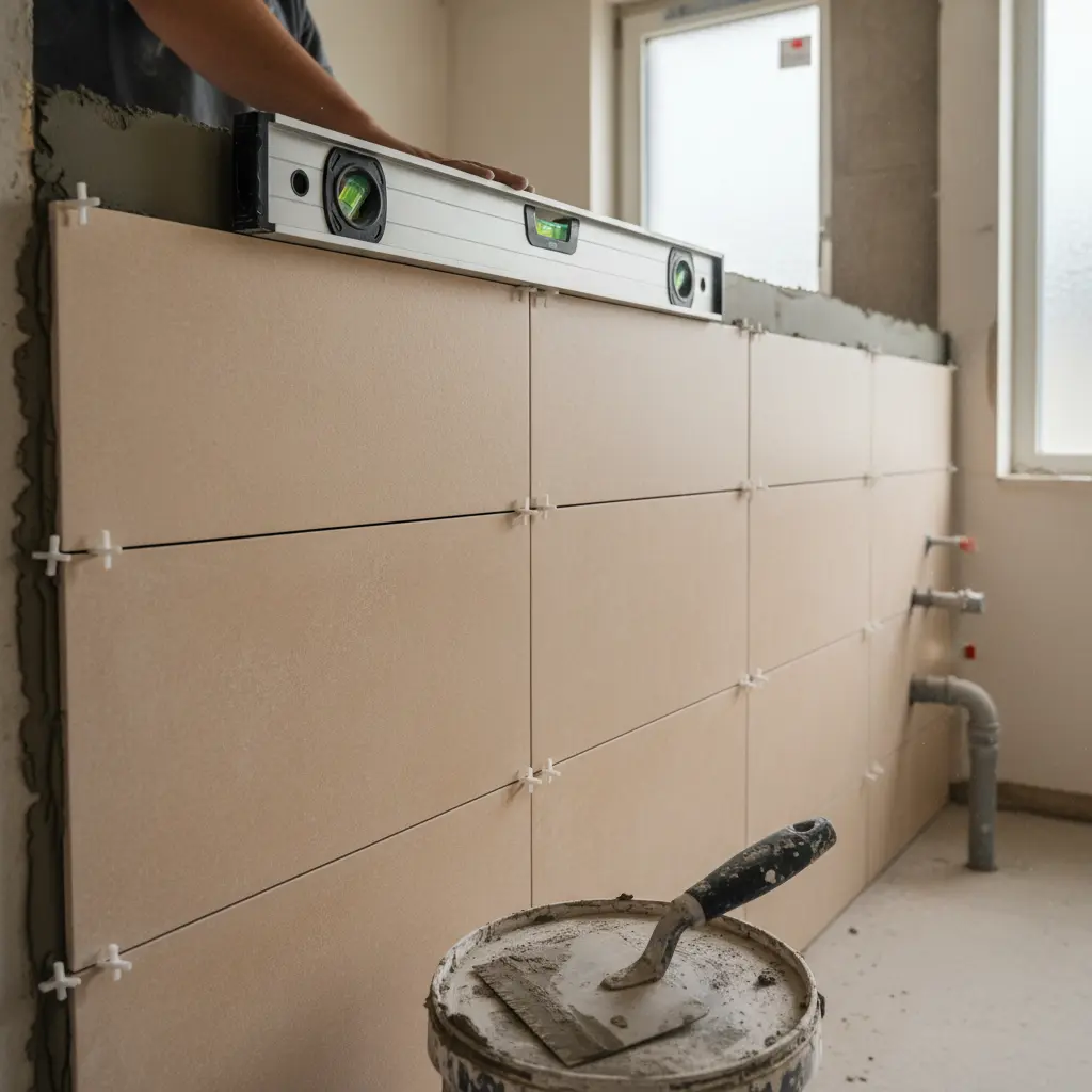 Ausrichten von Wandfliesen im Badezimmer mit Abstandshaltern